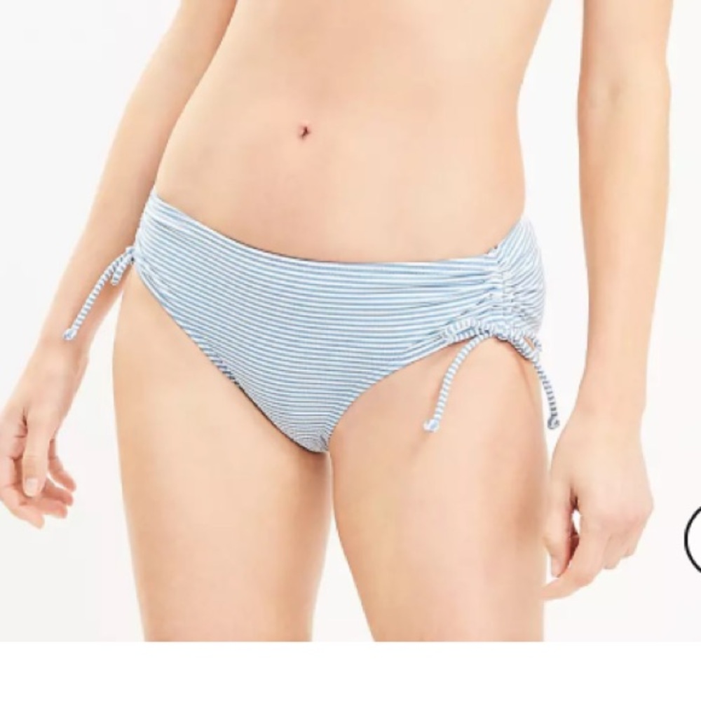 NWT LOFT beach side tie shirred Striped Blue Bikini Bottom medium